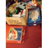 One box containing a quantity of mixed Scalextric related lineside accessories together with a