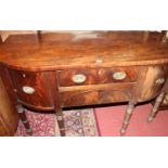 A mid-19th century mahogany and flame mahogany bowfront sideboard, having two central drawers