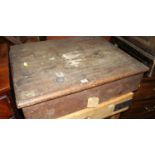 A Victorian pitched pine square table hinged top box, w.72cm