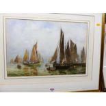 John E Aitken - Waiting for a breeze off Brixham, watercolour, signed lower left 33x49cm