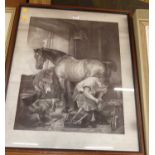 A reproduction monochrome print - Shoeing the horse, 56x44cm