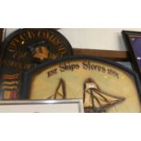 A reproduction polychrome painted wooden panel advertising Ship's Stores, 60 x 90cm; together with