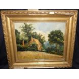 Follower of Edward Robert Smythe - Woodland cottage, oil on board, bears signature and dated 1894