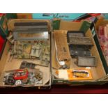 Two trays of mixed scale model railway items, to include gauges 1, 0 and 00, examples to include