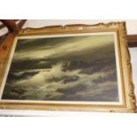 Late 20th century continental school - Stormy Seas at Night, oil on board, indistinctly signed lower