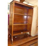 A small circa 1900 mahogany and satinwood inlaid low open bookshelf, w.56cm