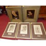 A pair of late Victorian reverse portrait prints, being later tinted; monochrome prints etc