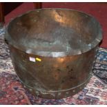 An early 20th century riveted copper circular log bucket, dia.54cm