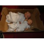 One tray containing a quantity of two composition 1950s children's dolls