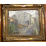 Early 20th century continental school - Farm buildings, oil on canvas, 36 x 44cm