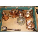 A collection of metal ware to include a Victorian copper range kettle, and a Victorian copper hot