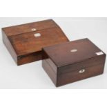 A Victorian rosewood writing box, width 26cm, together with another similar