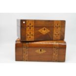 A Victorian Tunbridge inlaid walnut box, width 28cm, together with another similar