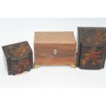 A 19th century rosewood tea caddy standing upon four gilt metal feet, width 21cm, together with