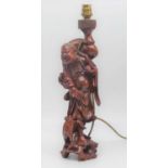 A Japanese carved figural table lamp, height 42cm