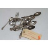 A small collection of loose silver flatware, principally being teaspoons, various dates and