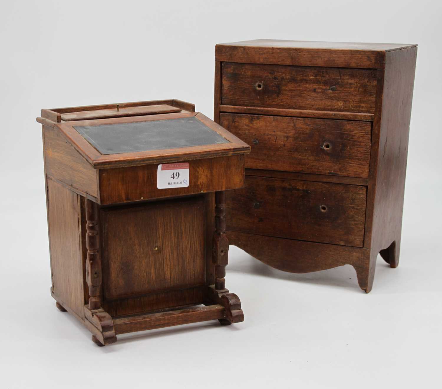 A 19th century mahogany apprentice chest, containing three graduated drawers, on bracket feet, w.