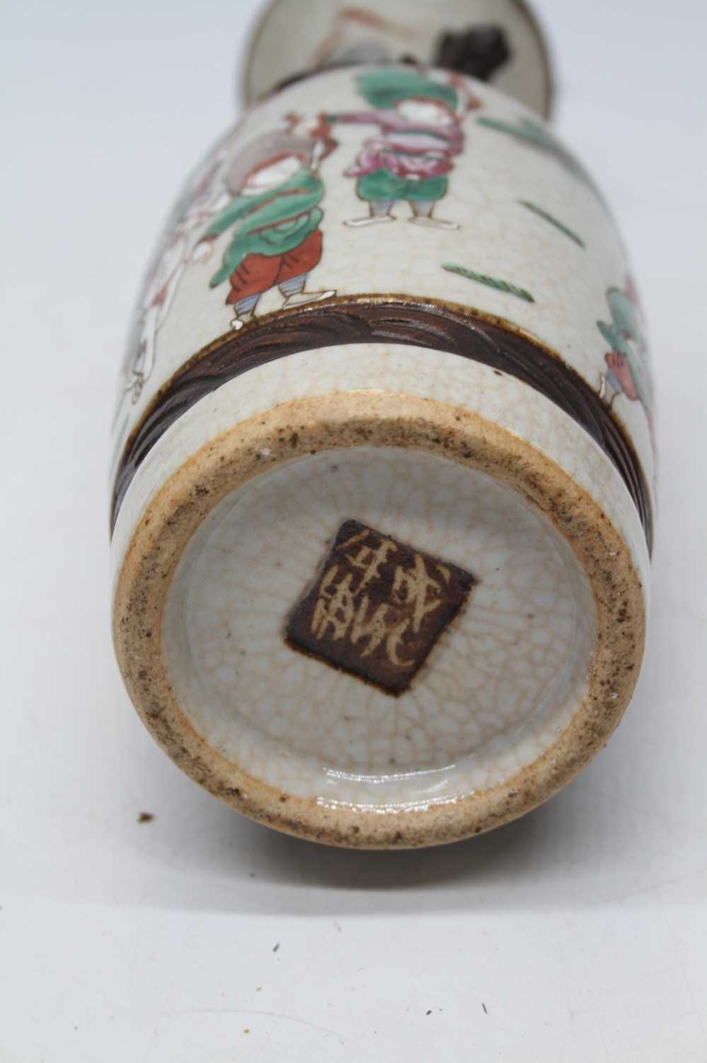 A Chinese Nanking vase, enamel decorated with figures, h.29cm; together with another smaller example - Image 3 of 6