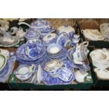 A collection of blue and white transfer decorated wares to include George Jones Abbey pattern and