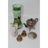 A small collection of miscellaneous items to include an opalescent glass vase of waisted cylindrical