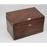 A 19th century mahogany stationery box, with hinged lid opening to reveal fitted interior and secret