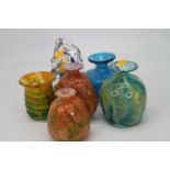 A small collection of Mdina Maltese glassware to include an abstract and textured desk ornament,