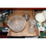 A box of glassware to include a 19th century cut glass bowl, dia. 23cm