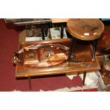 A collection of mixed effects to include a repoussee copper topped coffee table, a relief moulded