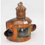 A late 19th century copper and brass port and starboard bow lamp, height 29cm