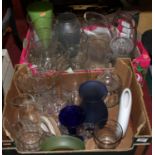 Two boxes of glassware, mainly vases