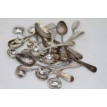 A collection of 19th century and later loose silver flatware, principally being mustard, preserve,