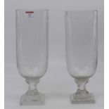 A pair of modern cut glass hurricane lamps, height 34cm