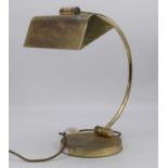 A 20th century brass adjustable desk lamp, height 41cm