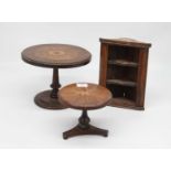 A 19th century rosewood marquetry apprentice centre table, height 17cm; together with another