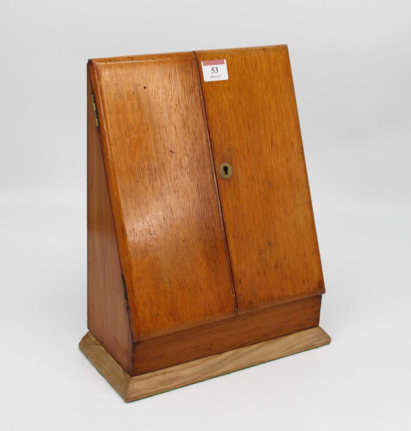 An early 20th century light oak stationery box, on a later plinth base, h.33cm - Image 2 of 2