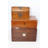 A Victorian walnut and brass mounted twin compartment tea caddy, of casket form, width 20cm,