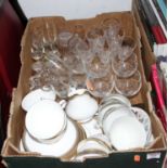 A collection of glassware and ceramics to include a Royal Doulton Camelot part tea service