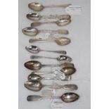 A collection of loose silver teaspoons, various dates and makers