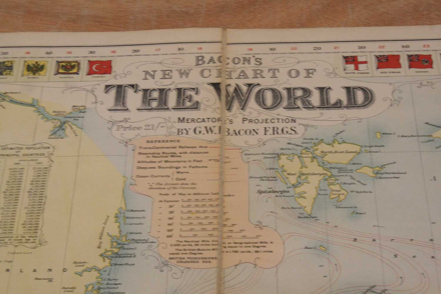 Bacon, G.W. F.R.G.S.: Bacons New Chart of the World Mergators Projection, a folding canvas backed - Image 7 of 8