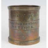 A mid-19th century Bate of London brass Imperial quart measure, of banded cylindrical form, engraved