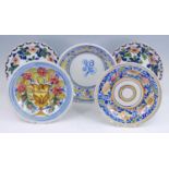 A collection of five Spanish and Dutch polychrome dishes, to inlcude Manises examples, 19th