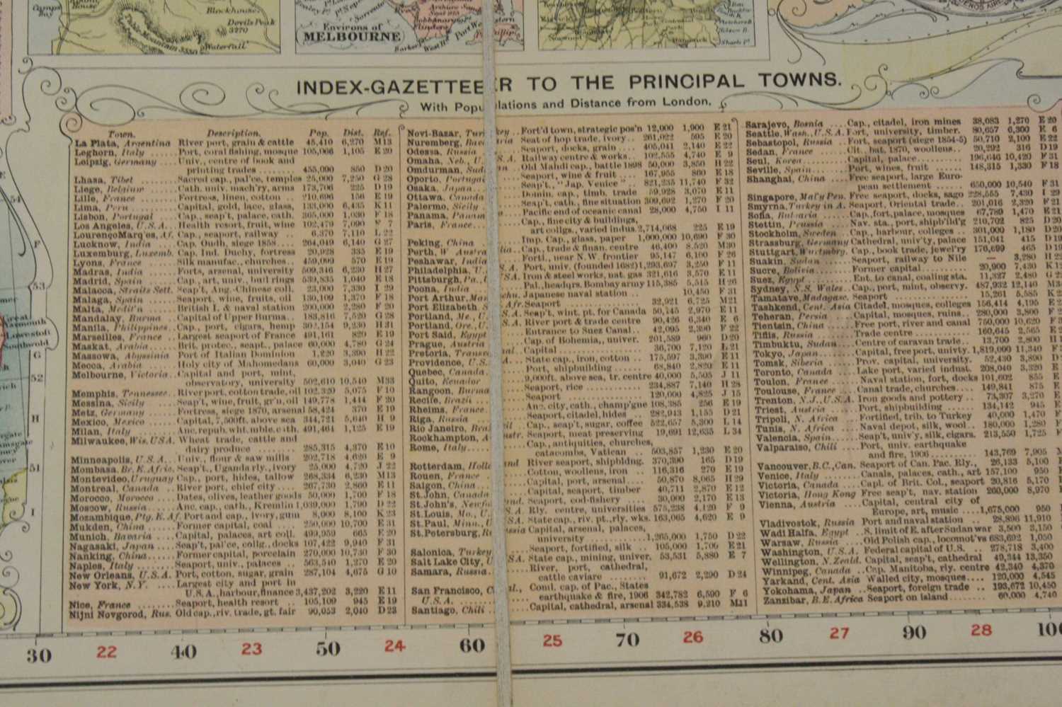 Bacon, G.W. F.R.G.S.: Bacons New Chart of the World Mergators Projection, a folding canvas backed - Image 5 of 8