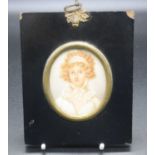 Attributed to Henry Bone - Bust portrait of The Honourable Miss Bingham, miniature on ivory, 6 x