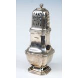 A George VI silver sugar sifter, of faceted octagonal and reeded form to a stepped base, the