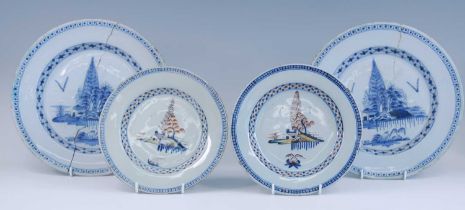 A pair of Lambeth polychrome delftware plates, William or Abigail Griffith, circa 1760, decorated