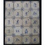 A set of twenty Dutch blue and white tiles, probably 19th century, each depitcting children