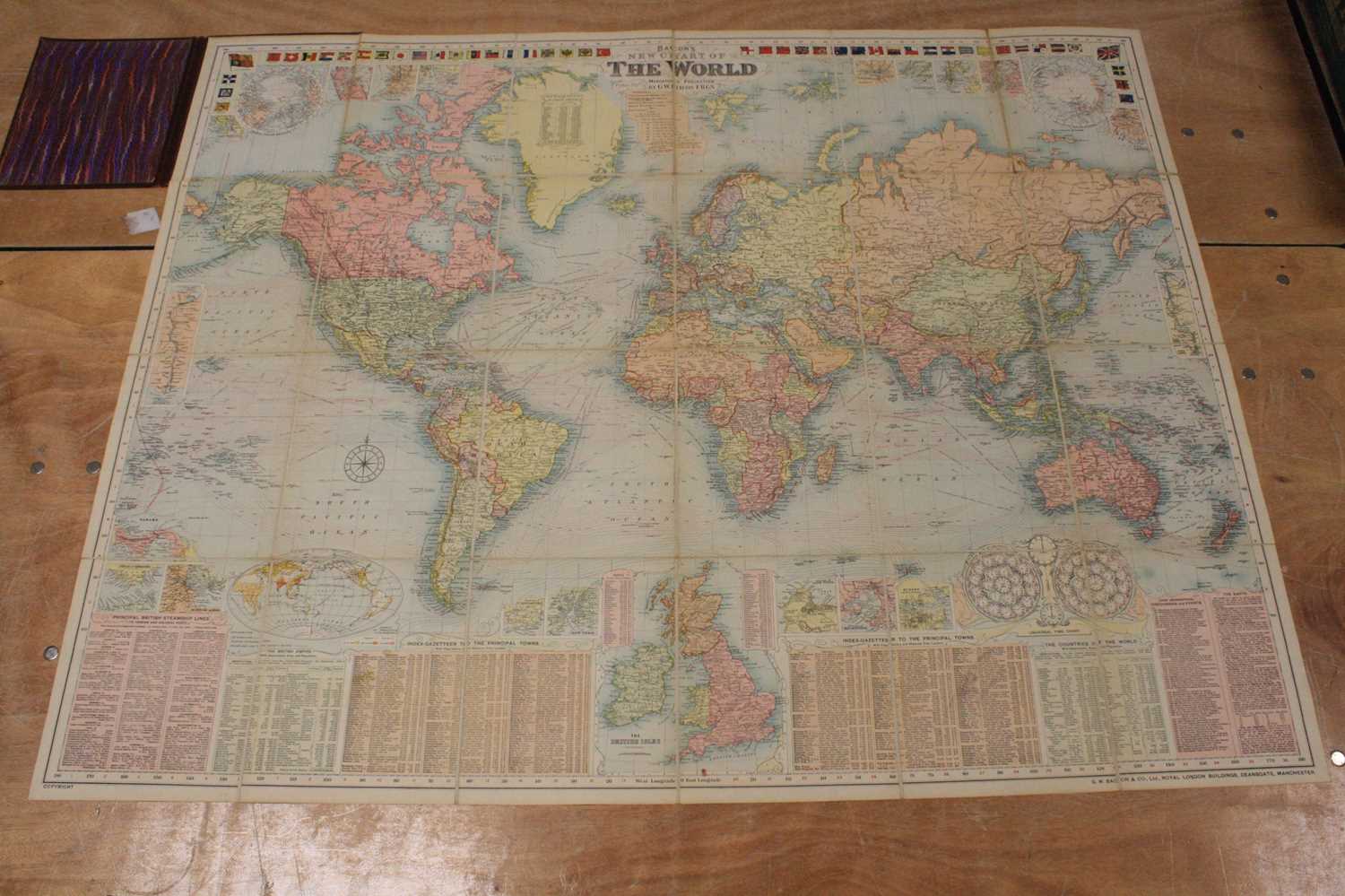 Bacon, G.W. F.R.G.S.: Bacons New Chart of the World Mergators Projection, a folding canvas backed - Image 4 of 8