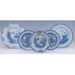A Bristol blue and white delftware charger, circa 1750, decorated with pagodas, dia.31.5cm, together
