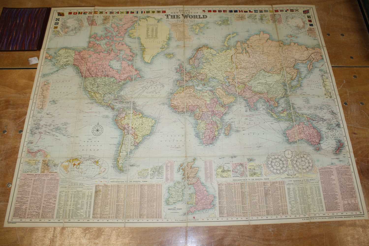 Bacon, G.W. F.R.G.S.: Bacons New Chart of the World Mergators Projection, a folding canvas backed - Image 8 of 8