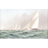 A. Onslow - Racing yachts, oil on board, signed lower right, 15 x 24.5cm